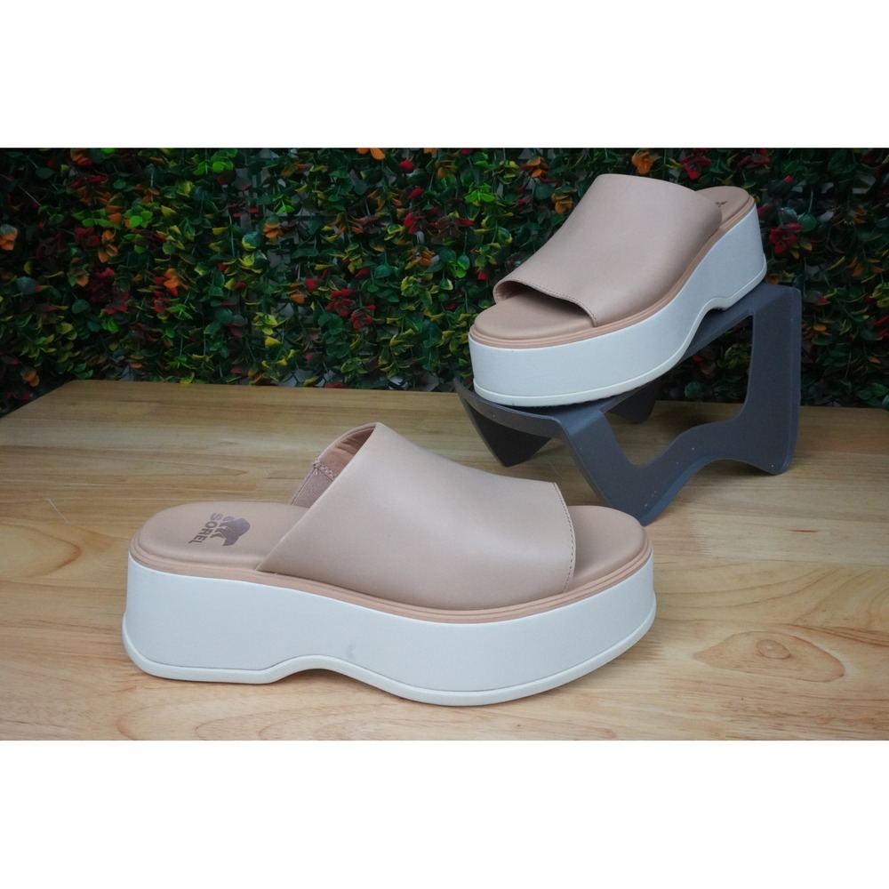 Sorel Cameron Flatform Slide Sandals Moonstone Tan Leather Platform NL5082-246 7